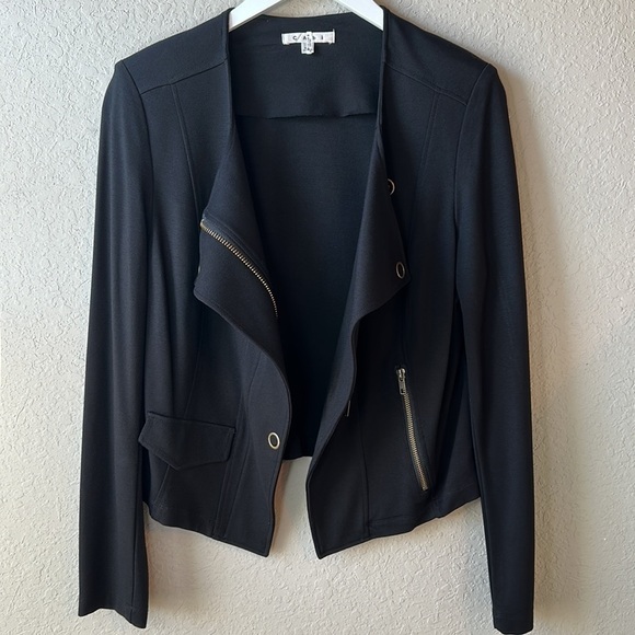 CAbi  Black Ponte Knit Moto Jacket 615 Size Medium - Picture 3 of 13